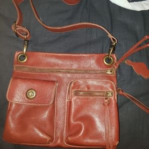 Wine colored leather Roots Crossbody